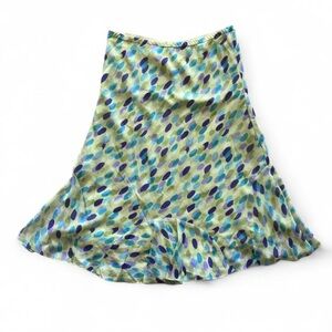 Y2K Dressbarn Lime Green & Blue Polka Dot Midi Skirt